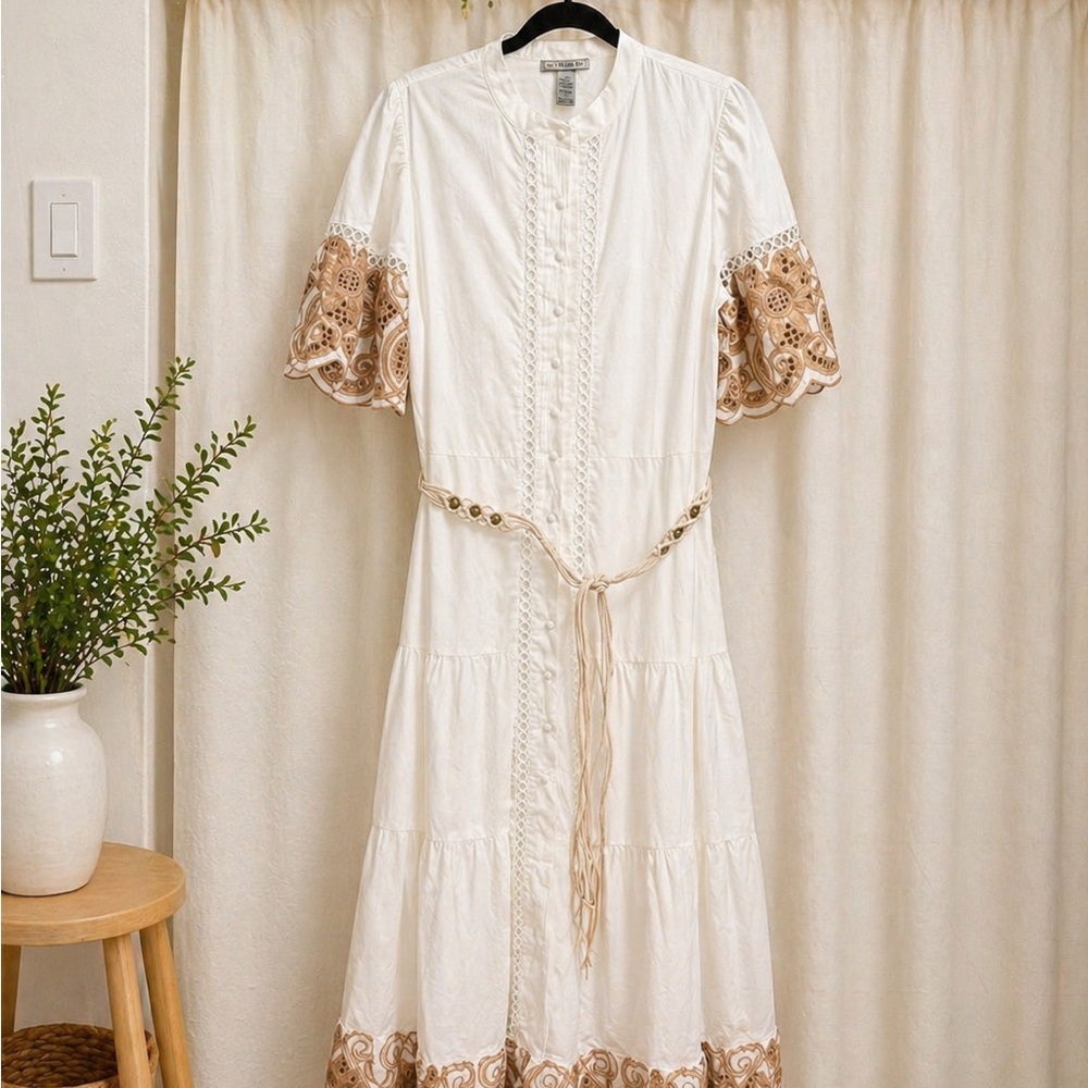 Love By Design Cream Maxi Dress with Tan Embroidered Sleeves